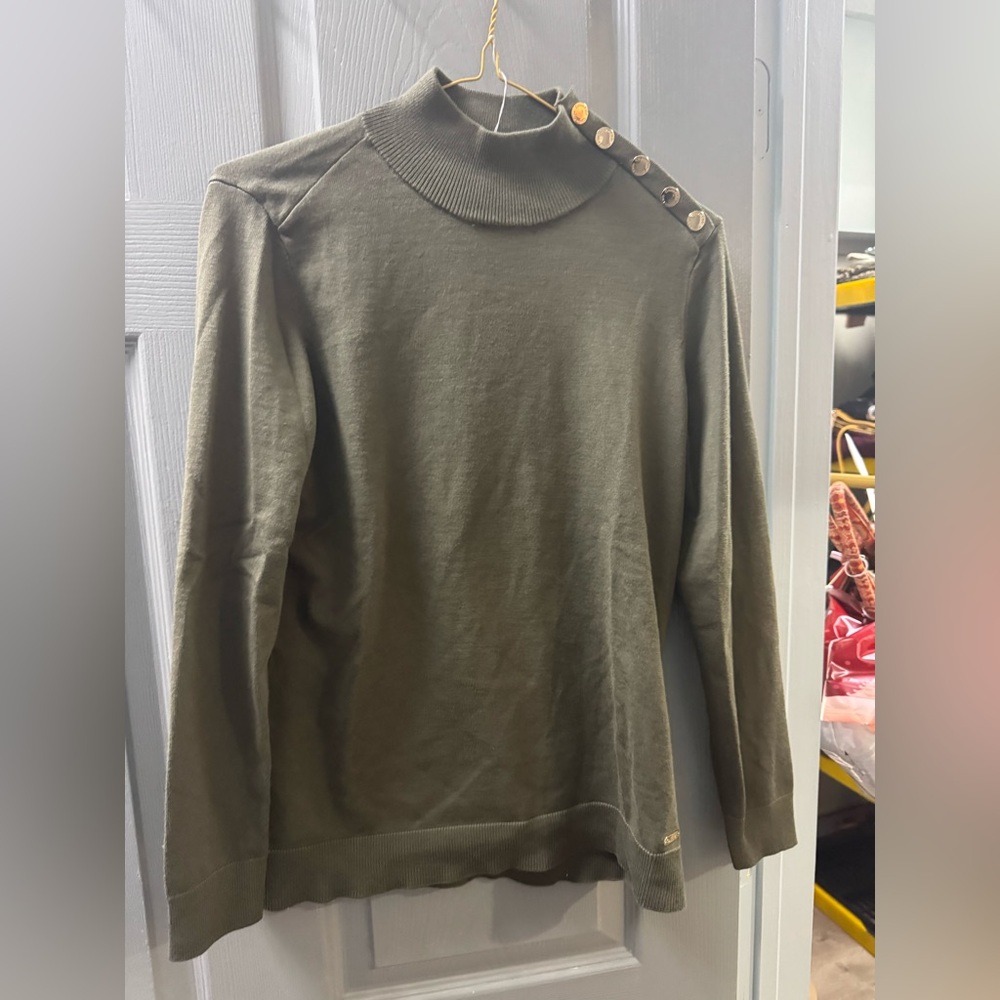 Calvin Klein Olive Green Button-Shoulder Top